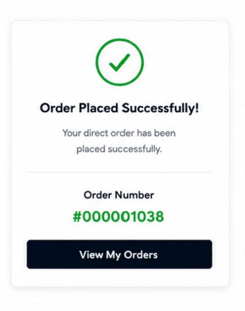 Direct Order success page with order number